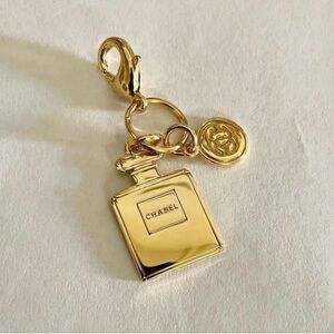 CHANEL Gold Perfume Bottle Charm with Logo